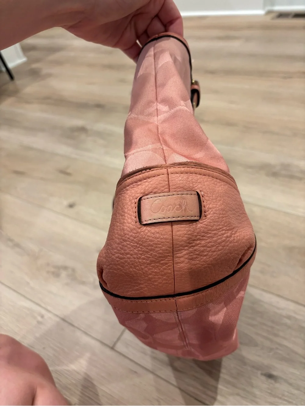 Ombré Coach Pink Signature Jacquard Shoulder Bag with Leather Trim